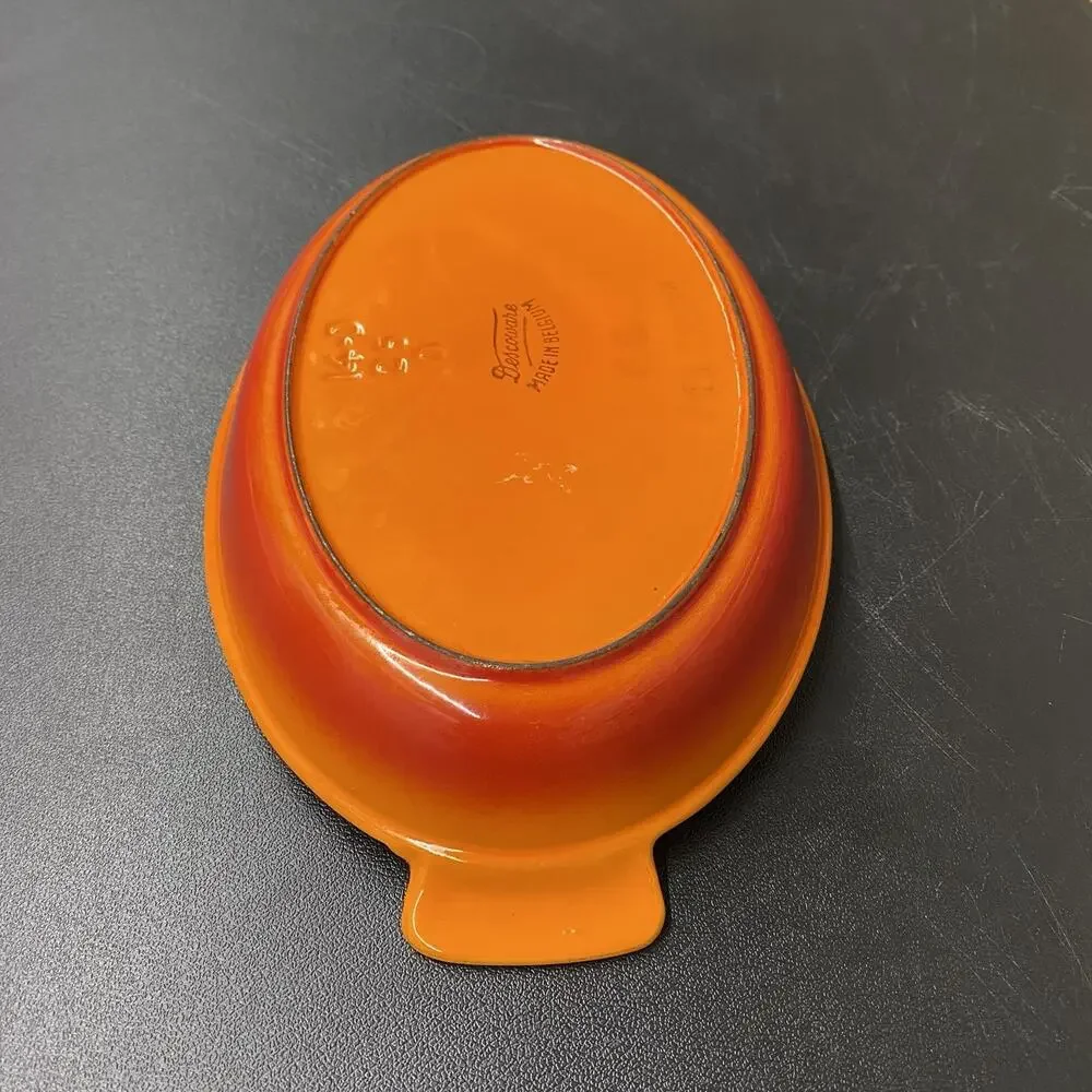 Vintage Descoware #26 Orange Flame Cast Iron Enamel Oval Au Gratin Baking Dish